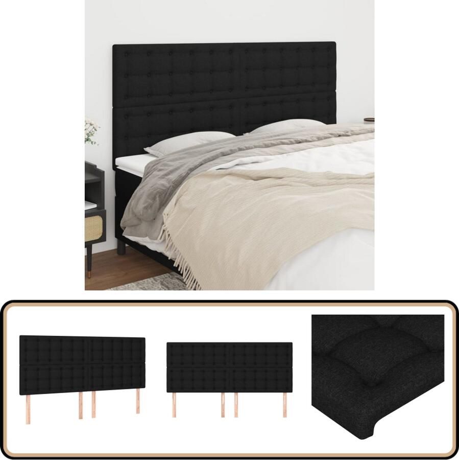 VidaXL Hoofdborden 4 stuks Stof Zwart 90x5x78 88 cm Hoofd Bord Hoofdkussen Bed Accessoires Slaap Kamer Decoratie Zwarte Hoofdborden