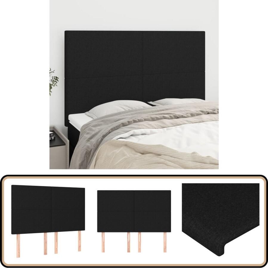 VidaXL Hoofdborden 4 stuks Stof Zwart Hoofd Bord Hoofdborden Beddecoratie Slaapkamers Zwarte Meubels