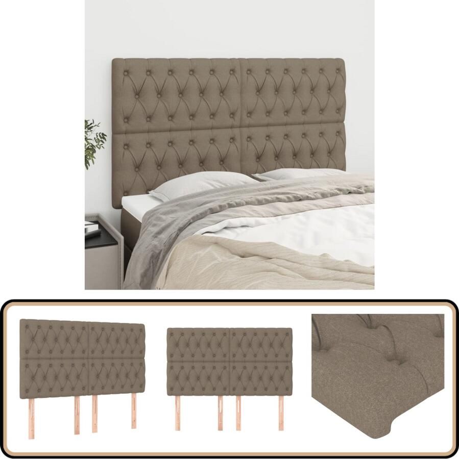 VidaXL Hoofdborden 4 stuks Taupe Stof Hoofd Bord Hoofdborden Beddecoratie Slaapkamers Taupecleur
