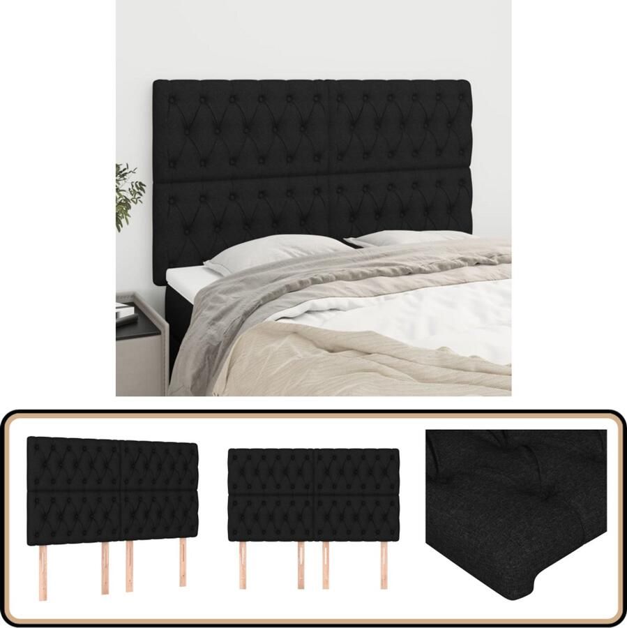 VidaXL Hoofdborden 4 stuks Zwart 80x7x78 88 cm Hoofd Bord Hoofdkussen Bed Accessoires Klassiek Hoofdbord Zwarte Hoofdbord Stoffen Hoofdbord