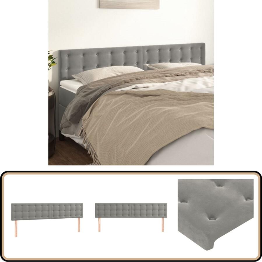 VidaXL Hoofdborden Fluweel 2 stuks Lichtgrijs Hoofd Bord Bedhoofdbord Hoofdeinde Luxe Hoofdbord Velvet Hoofdbord
