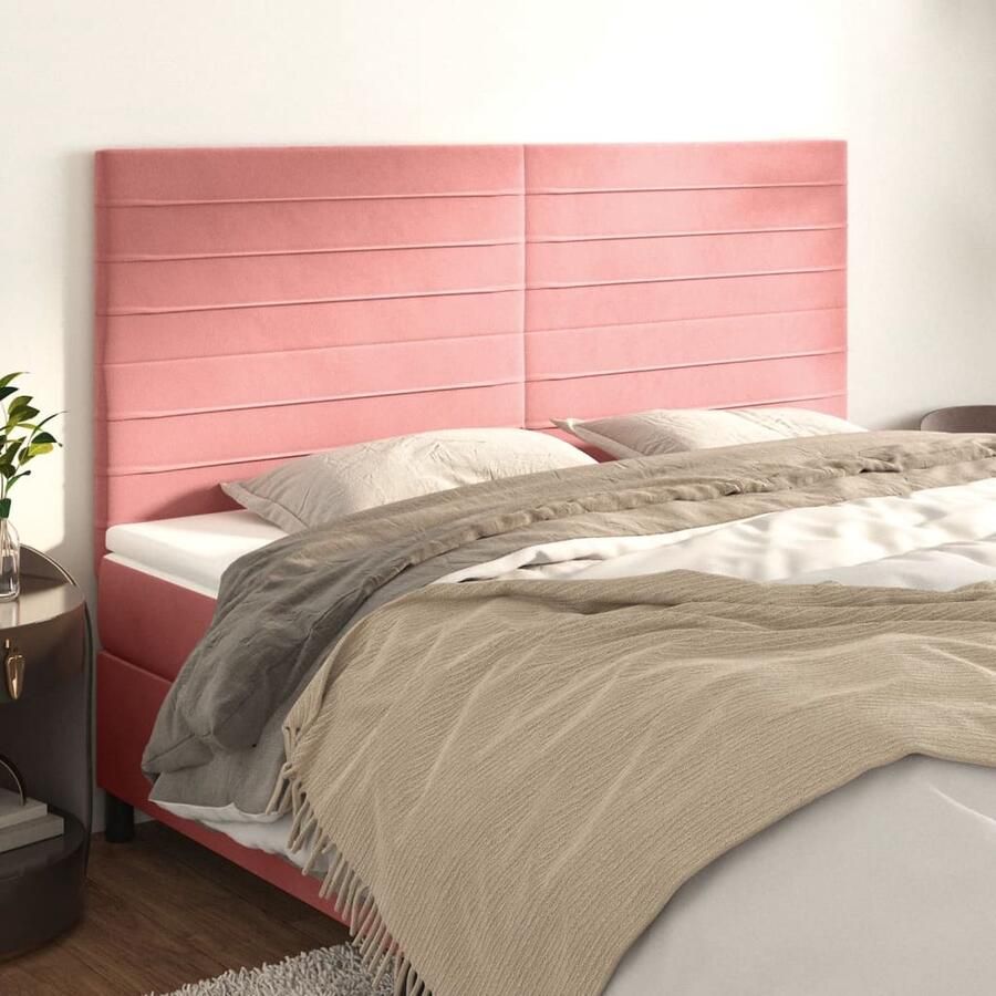 VidaXL Hoofdborden Fluweel 4 stuks Roze Klassieke Hoofdbord Roze Velvet Hoofdbord Bedhoofd Beddecoratie Slaapcomfort Leeshoek - Foto 2