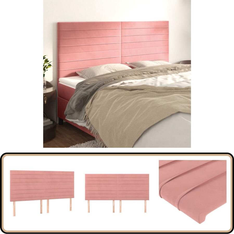 VidaXL Hoofdborden Fluweel 4 stuks Roze Klassieke Hoofdbord Roze Velvet Hoofdbord Bedhoofd Beddecoratie Slaapcomfort Leeshoek