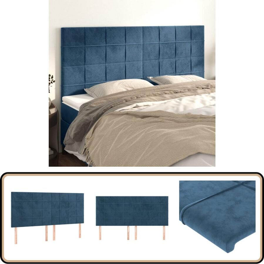 VidaXL Hoofdborden Fluweel Donkerblauw 4 stuks Hoofd Bord Hoofdborden Beddecoratie Velvet Blauw Klassiek Adjustable Height