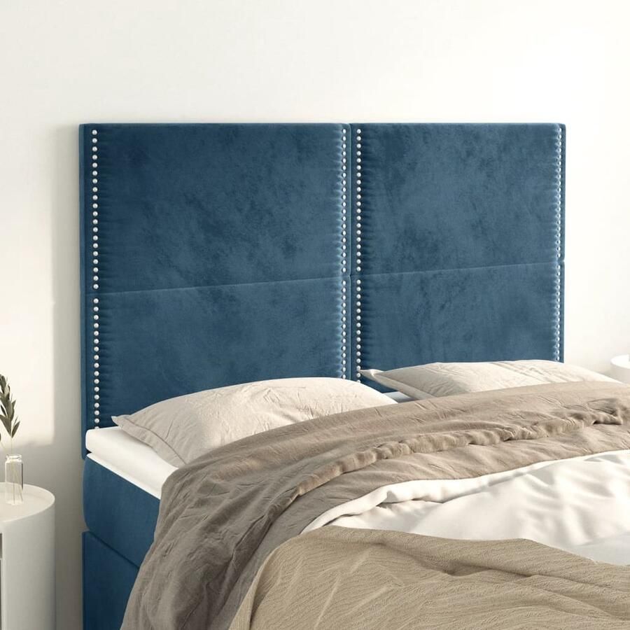 VidaXL Hoofdborden Fluweel Donkerblauw 4 stuks Hoofd Bord Hoofdkussen Velvet Blauw Bed Accessoires Bedroom Decor - Foto 2