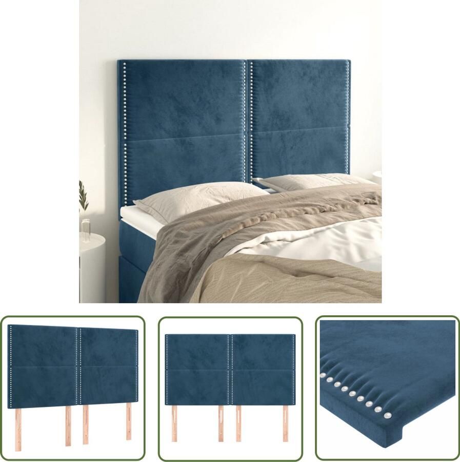 VidaXL Hoofdborden Fluweel Donkerblauw 4 stuks Hoofd Bord Hoofdkussen Velvet Blauw Bed Accessoires Bedroom Decor