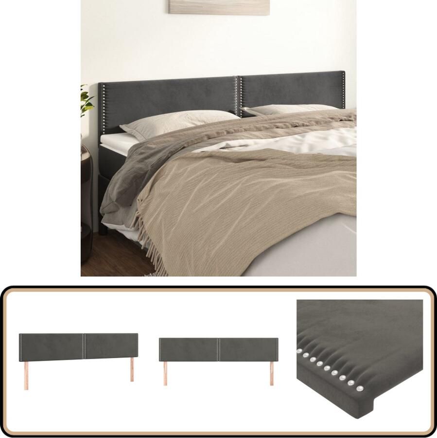 VidaXL Hoofdborden Fluweel Donkergrijs 2 stuks Hoofd Bord Hoofdeinde Bed Accessoires Velvet Grijs
