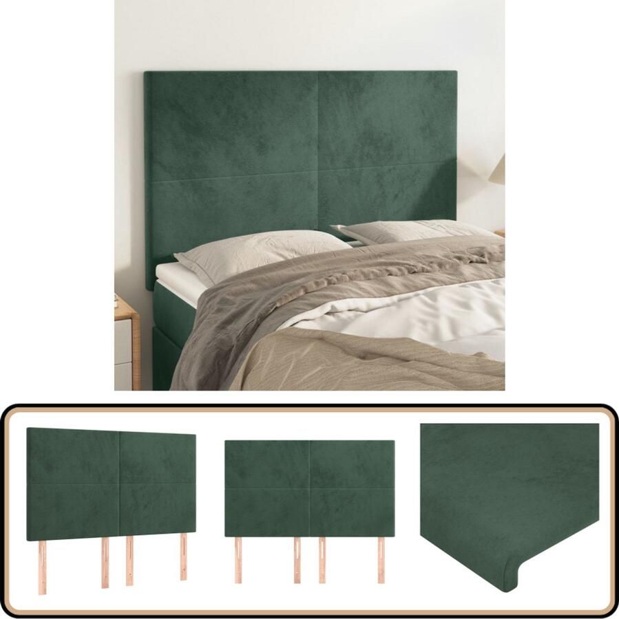 VidaXL Hoofdborden Fluweel Donkergroen 4 stuks Hoofd Bord Beddengoed Hoofdkussen Klassiek Interieur Velvet Meubilair