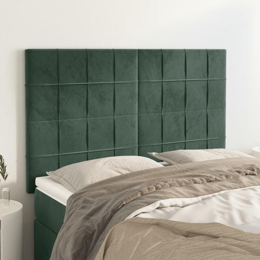 VidaXL Hoofdborden Fluweel Donkergroen 4 stuks Hoofd Bord Hoofdkussen Velvet Donkere Kleuren Stapelbed Tweepersoonsbed King Size Bed Luxe Beddengoed - Foto 2