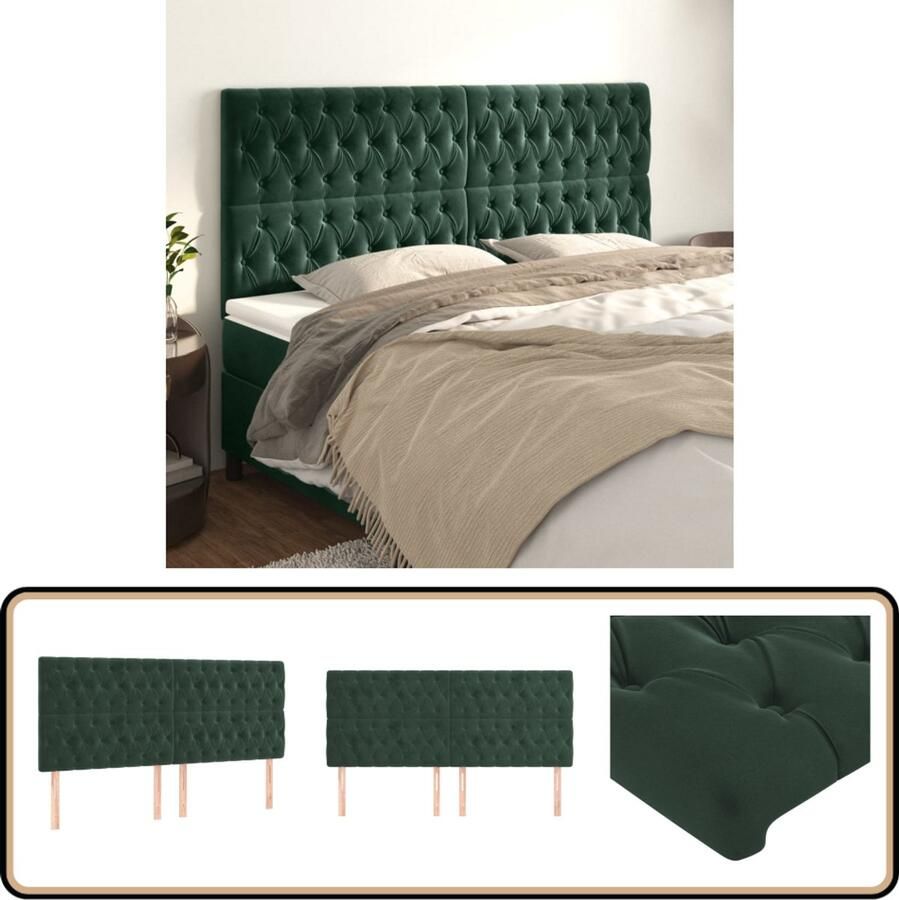 VidaXL Hoofdborden Fluweel Donkergroen 4 stuks Klassieke Hoofdbord Kopen Velvet Hoofdbord Donkere Groene Hoofdbord Bedhoofd Hoofsteun Leeshoek