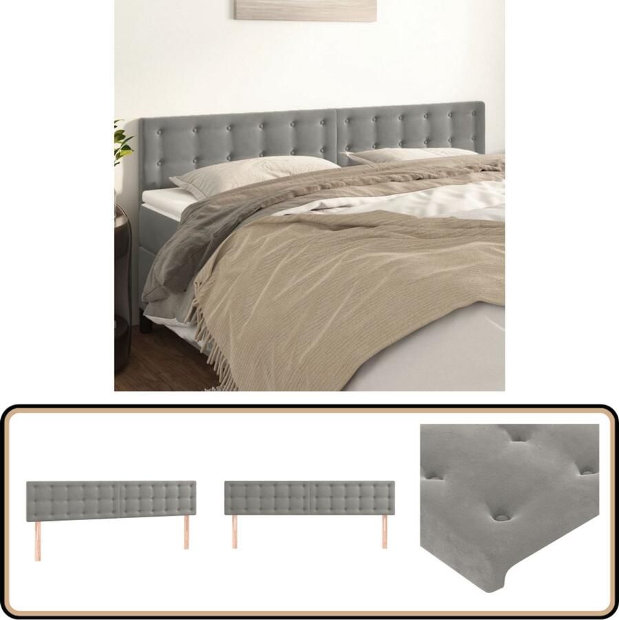 VidaXL Hoofdborden Fluweel Lichtgrijs 2 stuks Hoofd Bord Beddecoratie Hoofdeinde Velvet Grijs Luxe