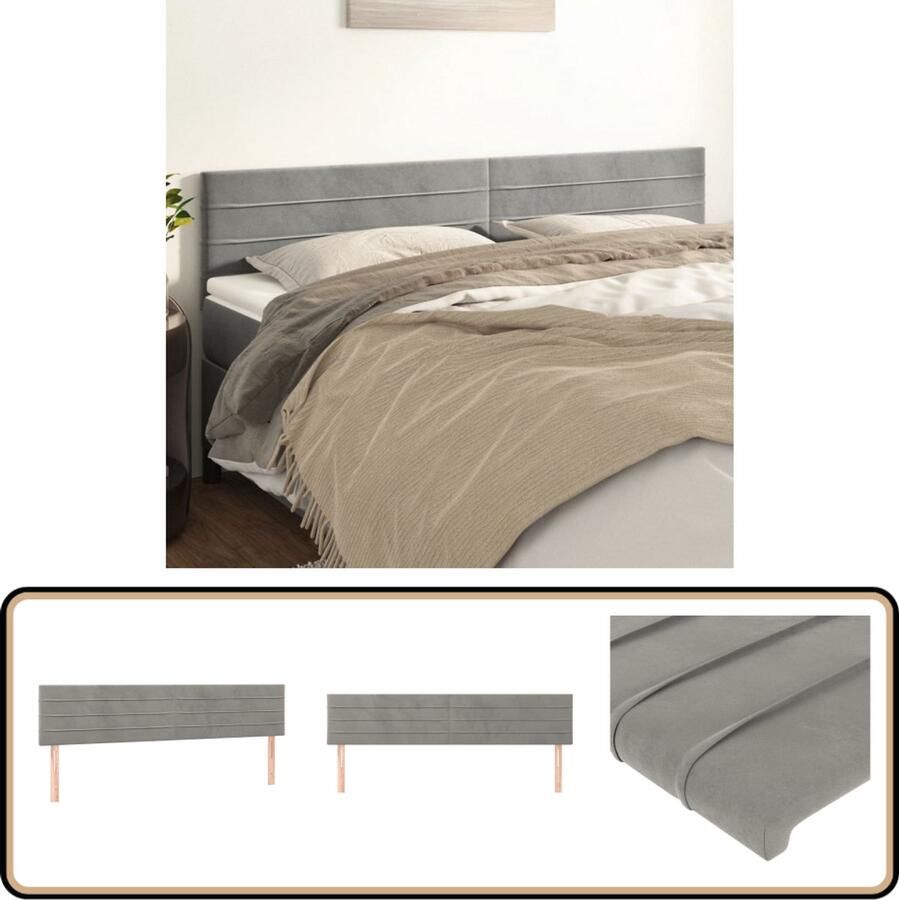 VidaXL Hoofdborden Fluweel Lichtgrijs 2 stuks Hoofd Bord Hoofdkussen Beddecoratie Luxe Bed Zachte Materialen