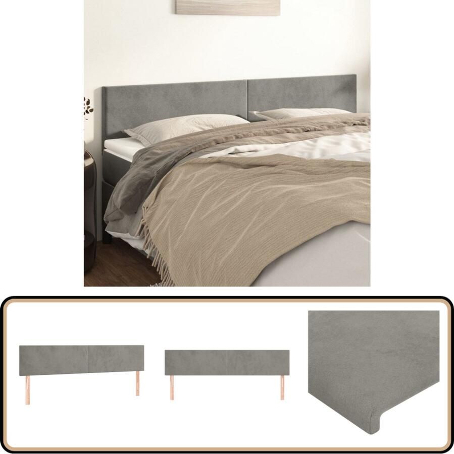 VidaXL Hoofdborden Fluweel Lichtgrijs Set van 2 Hoofd Bord Hoofdborden Luxe Hoofdbord Velvet Hoofdbord Grijs Hoofdbord Adjustable Hoofdbord Ergonomisch Hoofdbord