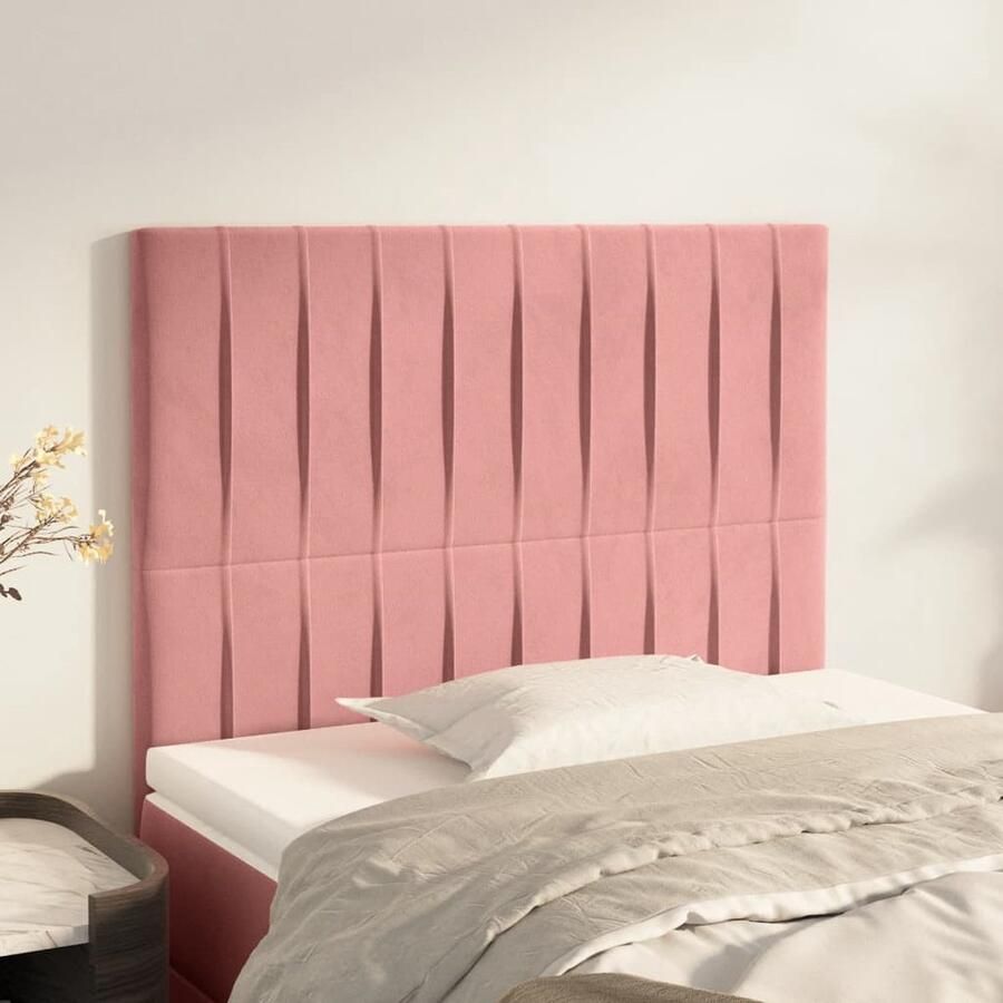 VidaXL Hoofdborden Fluweel Roze 2 stuks 100x5x78 88 cm Hoofd Bord Beddecoratie Hoofdeinde Velvet Roze Tweepersoonsbed - Foto 2