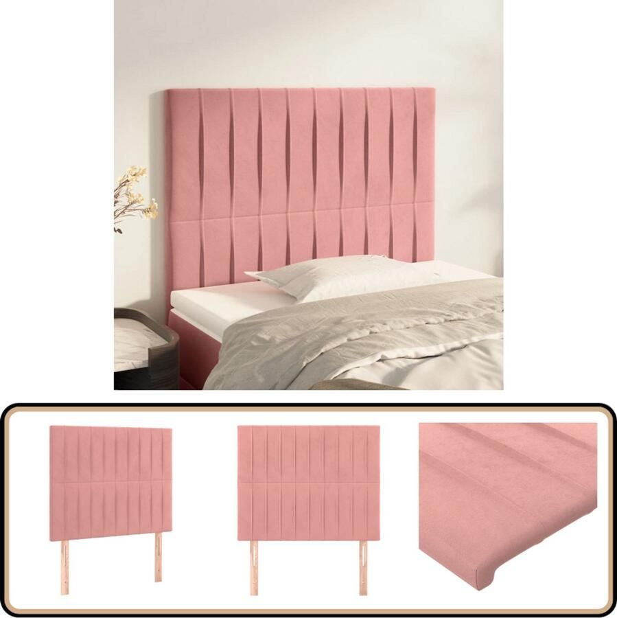 VidaXL Hoofdborden Fluweel Roze 2 stuks 100x5x78 88 cm Hoofd Bord Beddecoratie Hoofdeinde Velvet Roze Tweepersoonsbed