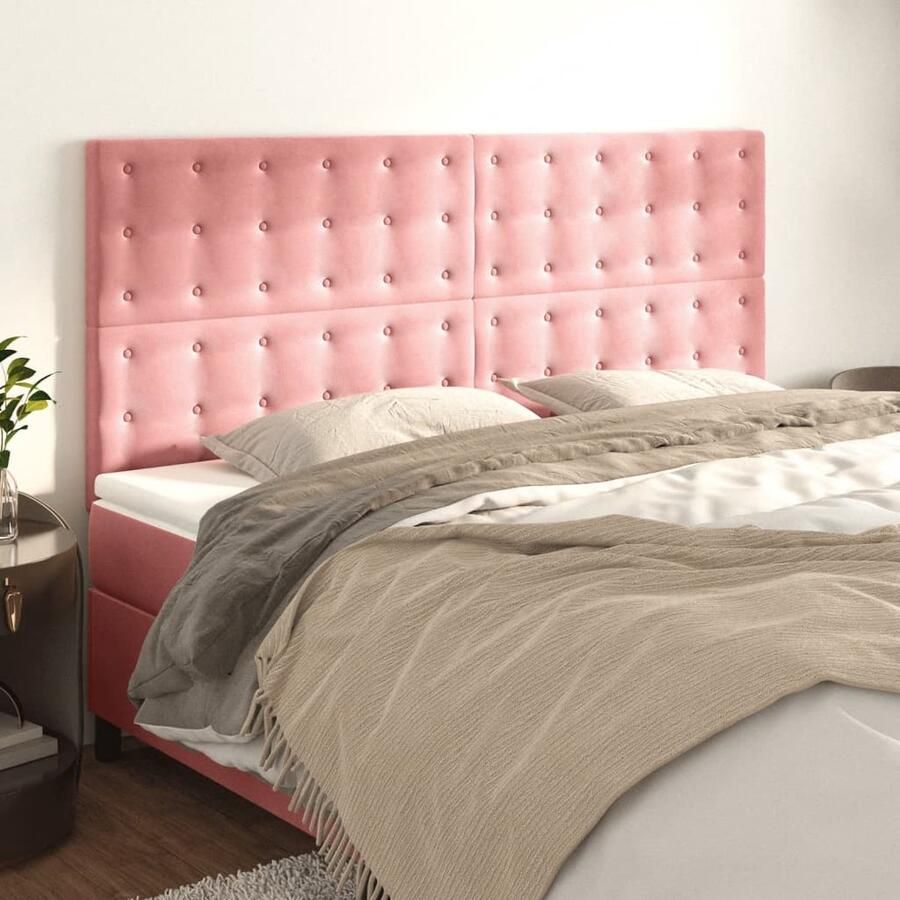 VidaXL Hoofdborden Fluweel Roze 4 stuks Hoofd Bord Beddecoratie Hoofdeinde Velvet Roze Klassiek - Foto 2