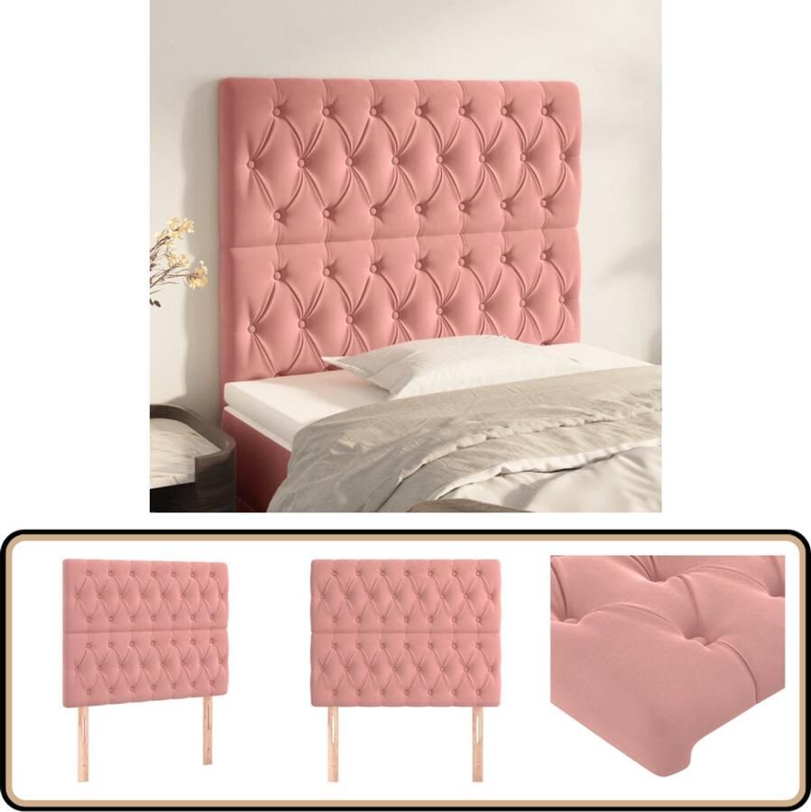 VidaXL Hoofdborden Fluweel Roze Set van 2 Hoofd Bord Hoofdkussen Beddecoratie Slaap Accessoires Kamer Decoratie