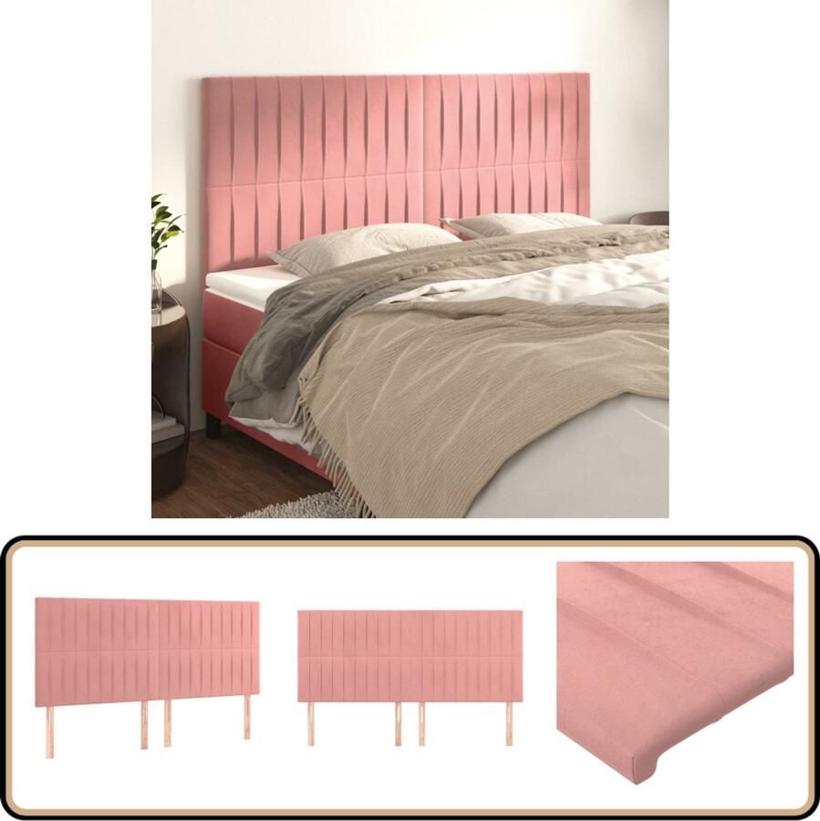VidaXL Hoofdborden Fluweel Roze Set van 4 Hoofd Bord Beddecoratie Hoofdeinde Velvet Roze Luxe