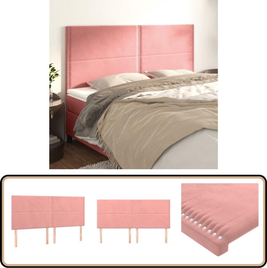 VidaXL Hoofdborden Fluweel Roze Set van 4 Hoofd Bord Hoofdkussen Beddecoratie Slaapkamers Klassiek Meubilair