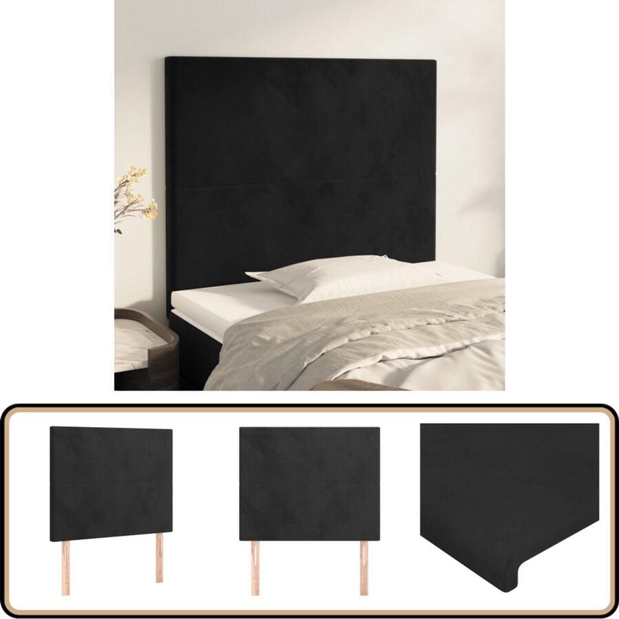 VidaXL Hoofdborden Fluweel Zwart 2 stuks Hoofd Bord Hoofdeinde Beddecoratie Velvet Zwarte Kleur Stapelbed