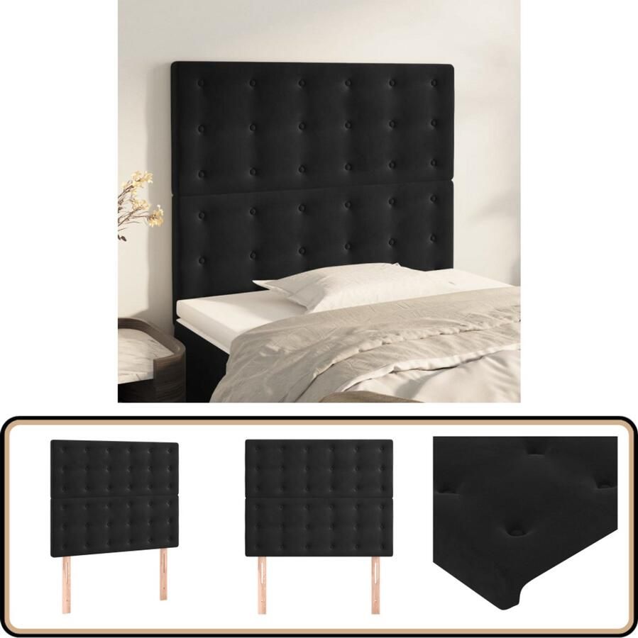 VidaXL Hoofdborden Fluweel Zwart Set van 2 Hoofd Bord Hoofdeinde Velvet Zwarte Hoofdbord Luxe Hoofdbord