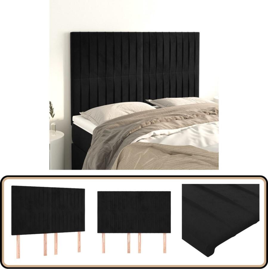 VidaXL Hoofdborden Fluweel Zwart Set van 4 Hoofd Bord Hoofdeinde Beddecoratie Velvet Zwart Luxe