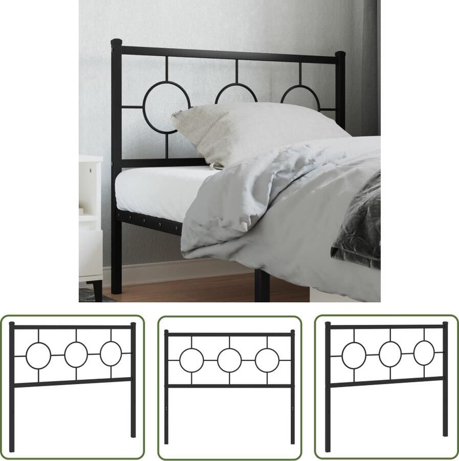 The Living Store Hoofdbord Zwart Staal 105 x 91 cm Robuuste Metalen Constructie Hoofd Bord Hoofdborden Bed Frame Beddengoed Slaapkamers