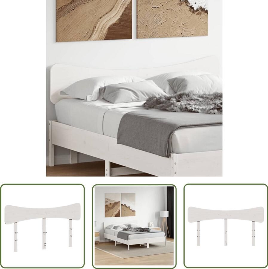 The Living Store Grenen hoofdeinde 165.5 x 81 cm Wit stevig en stabiel Massief grenenhout Hoofd Bord Hoofdborden Grenenhout Wit Bed Frame