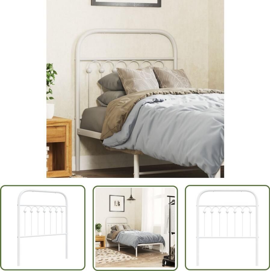 The Living Store Hoofdbord Staal Wit 80 x 3 x 100 cm Stevige metalen poten Hoofd Bord Hoofdborden Bed Hoofdbord Bedhoofdbord Hoofdboard