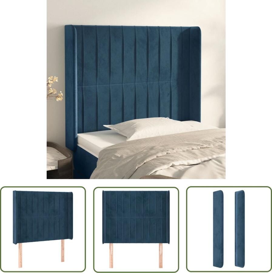 The Living Store Hoofdeind Fluwelen Stof Verstelbare Hoogte Stevige en Stabiele Poten Comfortabele Ondersteuning Donkerblauw 103x16x118 128 cm Hoofd Bord Hoofdborden Bedding Slaapkamers Luxe Bedding