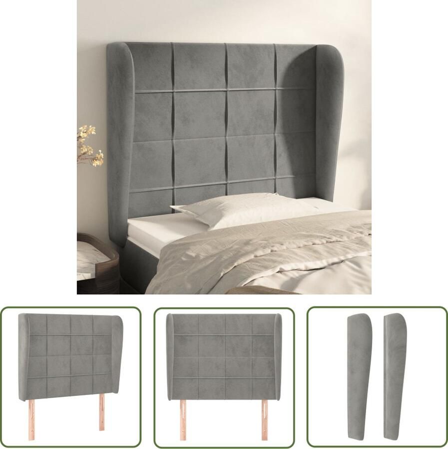 The Living Store Hoofdbord Trendy Ontwerp Bedombouw 103 x 23 x 118 128 cm Lichtgrijs Fluwelen Stof Houten Poten Verstelbare Hoogte Comfortabele Ondersteuning Inclusief Montagehandleiding