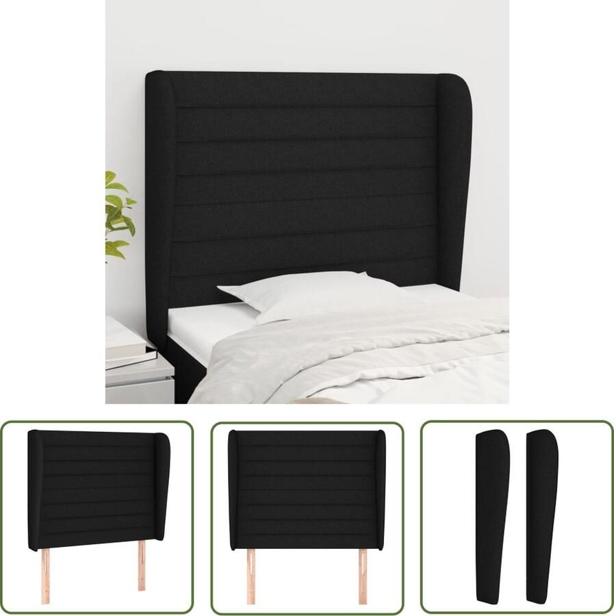 The Living Store Hoofdeind Bedombouw 103 x 23 x 118 128 cm Zwarte stof Stevige houten poten Hoofd Bord Hoofdborden Beddecoratie Zwarte Stoffen Meubels Moderne Slaapkamers
