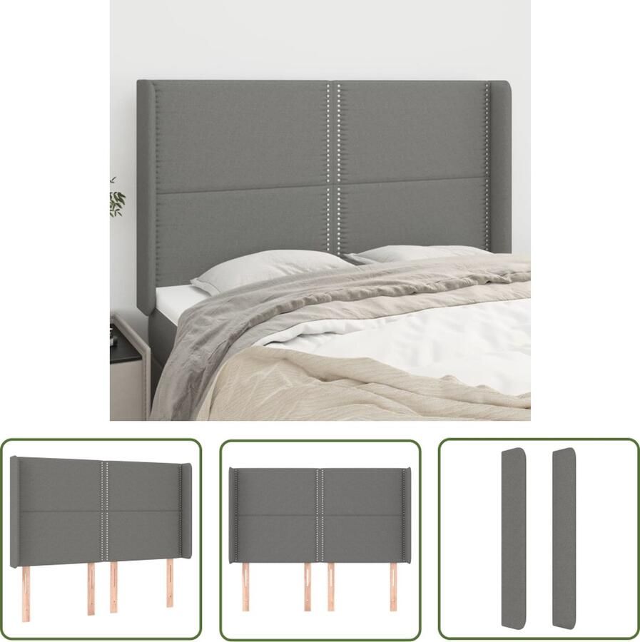 The Living Store Hoofdeind Donkergrijs 147x16x118 128 cm Trendy ontwerp Duurzaam materiaal Stevige poten Verstelbare hoogte Comfortabele ondersteuning Hoofd Bord Hoofdborden Bedding Slaapkamers Donkere Kleuren