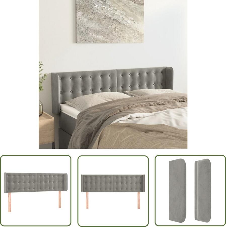 The Living Store Hoofdeind met verstelbare hoogte lichtgrijs 147x16x78 88cm Zacht fluweel stevige poten Hoofd Bord Hoofdborden Luxe Hoofdbord Velvet Hoofdbord Grijs Hoofdbord