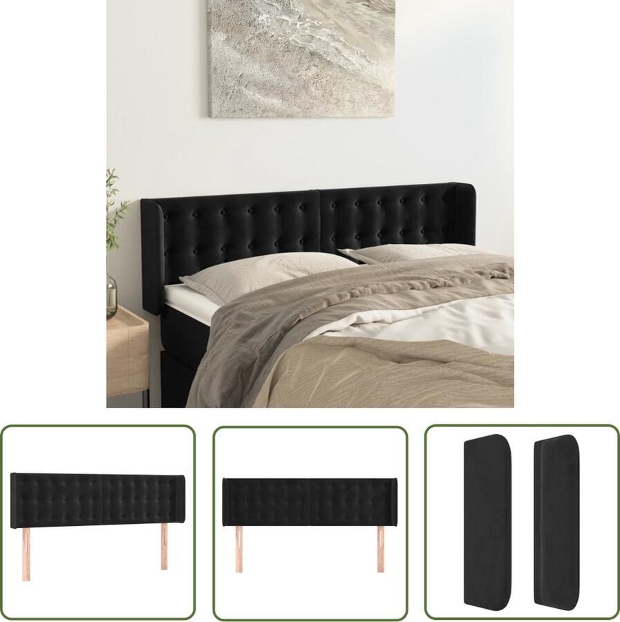 The Living Store Hoofdeind Trendy Zwart 147 x 16 x 78 88 cm Fluweel Houten Poten Hoofd Bord Hoofdborden Beddecoratie Zwarte Hoofdborden Velvet Hoofdbord