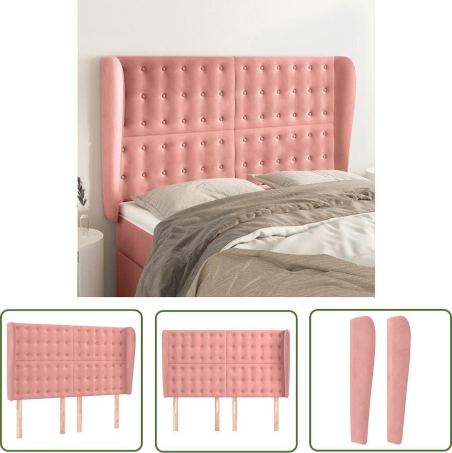 The Living Store Hoofdbord met randen 147x23x118 128 cm fluweel roze Hoofd Bord Hoofdborden Velvet Roze Beddecoratie