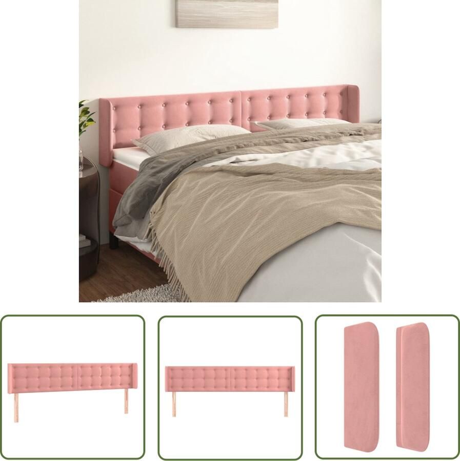 The Living Store Hoofdeind Bedombouw 183x16x78 88 cm Zacht fluweel Kleur- Roze Materiaal- 100% polyester bewerkt hout massief larikshout Inclusief- 1 x hoofdeind 2 x rand