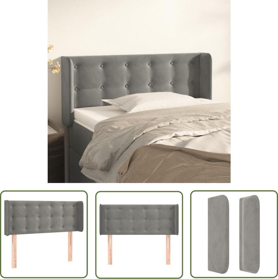 The Living Store Hoofdbord met randen 93x16x78 88 cm fluweel lichtgrijs Hoofd Bord Hoofdborden Velvet Hoofdbord Grijs Hoofdbord Luxe Hoofdbord