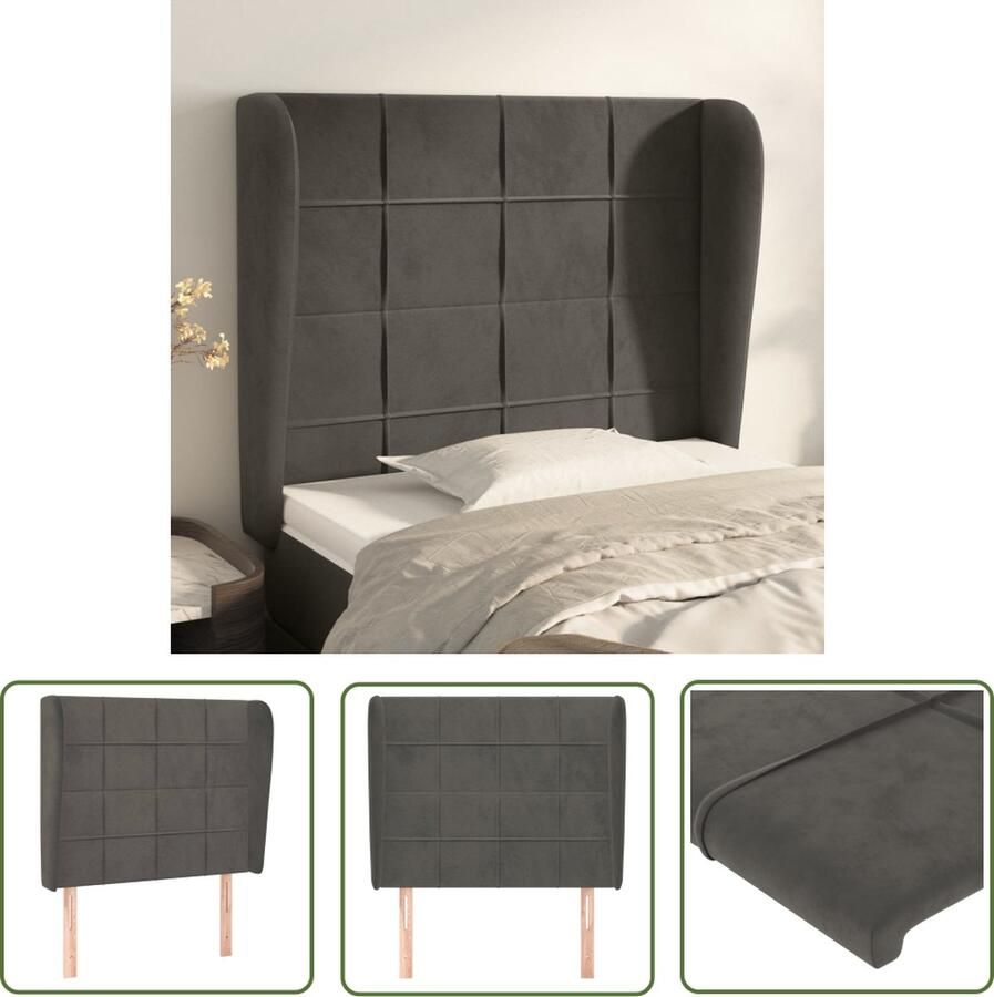 The Living Store Hoofdbord met randen 93x23x118 128 cm fluweel donkergrijs Hoofd Bord Hoofdborden Beddecoratie Slaapkamers Donkere Kleuren