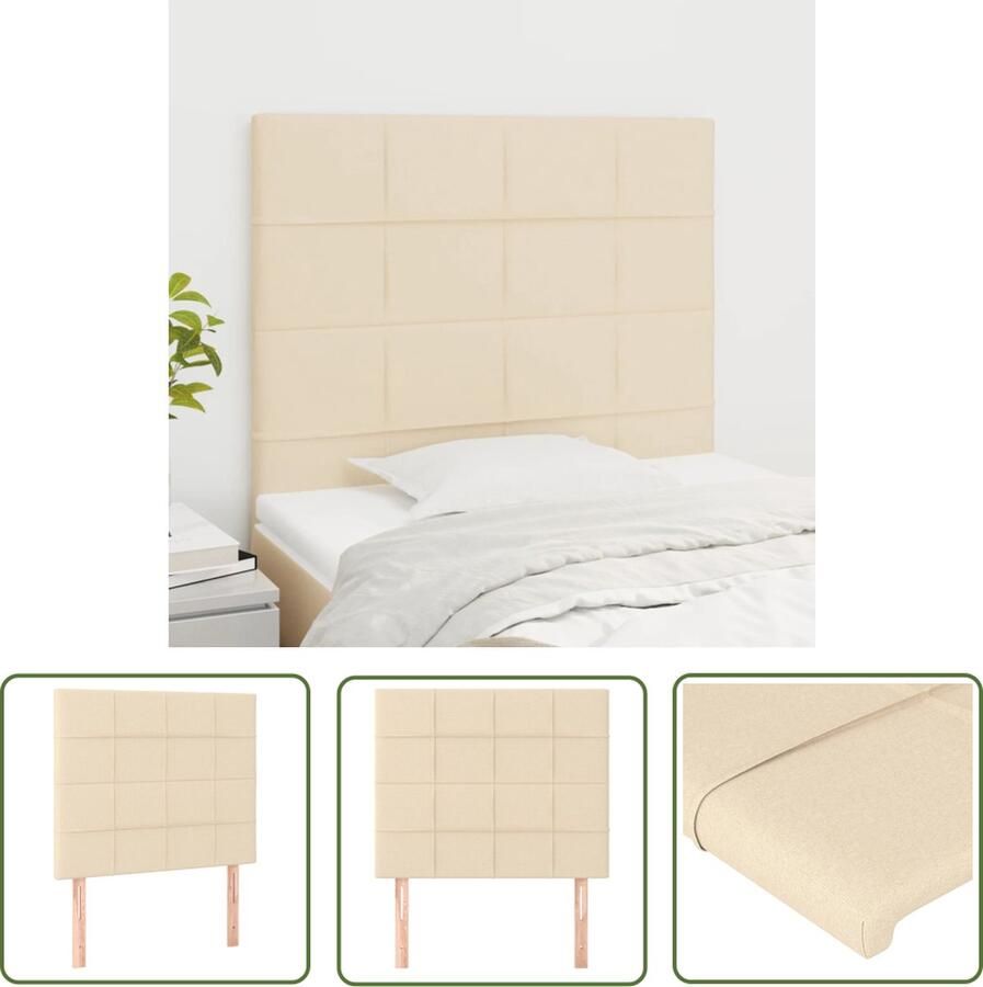 The Living Store Hoofdbord Crème 100x5x118 128 cm Duurzaam en Verstelbaar 2x Hoofdeind Hoofd Bord Hoofdborden Beddecoratie Bedroom Decor Stoffen Hoofdbord