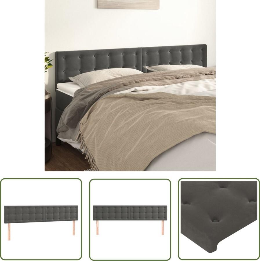 The Living Store Hoofdeind Donkergrijs Fluweel Verstelbare hoogte Stevige poten Comfortabele ondersteuning 180 x 5 x 78 88 cm (B x D x H) 2 x hoofdeind Hoofd Bord Hoofdborden Beddecoratie Velvet Grijs