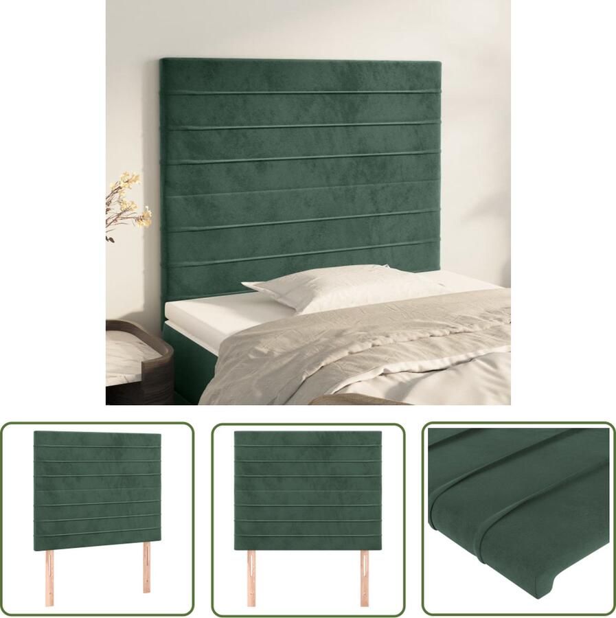 The Living Store Donkergroen Hoofdbord Klassiek hoofdbord in fluweel verstelbare hoogte comfortabele rugondersteuning Afmetingen- 90x5x118 128cm (BxDxH) Materiaal- 100% polyester bewerkt hout massief larikshout Inclusief 2x hoofdeind