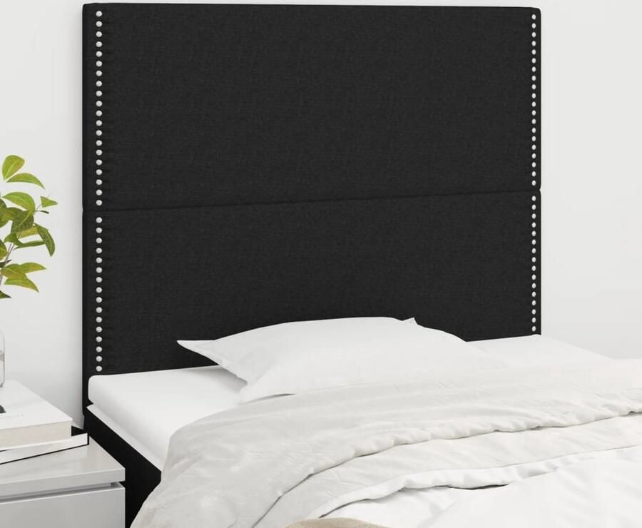 The Living Store Hoofdeind Klassiek design Verstelbare hoogte Zwarte stof Massief larikshout 90x5x118 128cm (BxDxH) 2x hoofdeind Hoofd Bord Hoofdborden Bedding Slaapkamers Klassiek Design - Foto 2
