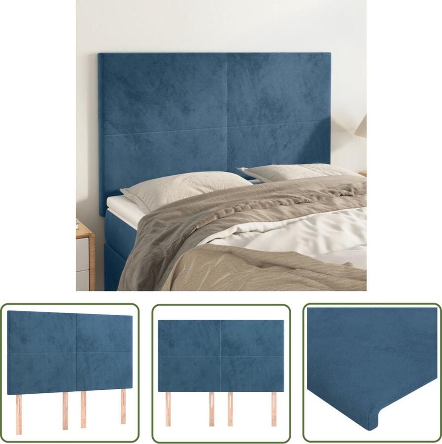 The Living Store Hoofdeind Hoofdbord 144x5x118 128 cm Zacht fluweel Stevige poten Verstelbare hoogte Comfortabele ondersteuning Kleur- donkerblauw Hoofd Bord Hoofdborden Velvet Hoofdbord Blauw Hoofdbord Beddecoratie