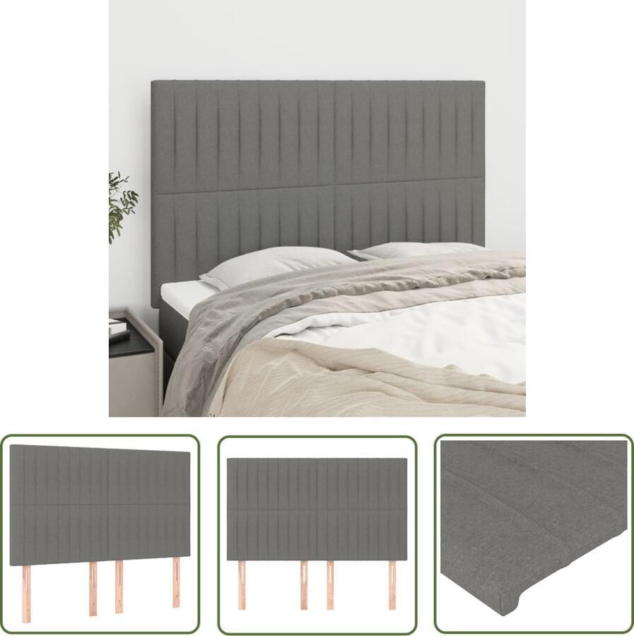 The Living Store Hoofdbord 144 x 5 x 118 128 cm Duurzaam Verstelbare Hoogte Stevige Poten Comfortabel Donkergrijs Hoofd Bord Hoofdborden Beddecoratie Donkere Kleuren Stoffen Hoofdborden