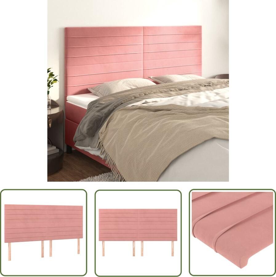 The Living Store Hoofdbord Klassiek Fluwelen stof Verstelbare hoogte Stevige en stabiele poten Comfortabele ondersteuning Kleur- roze Hoofd Bord Hoofdborden Velvet Roze Klassiek