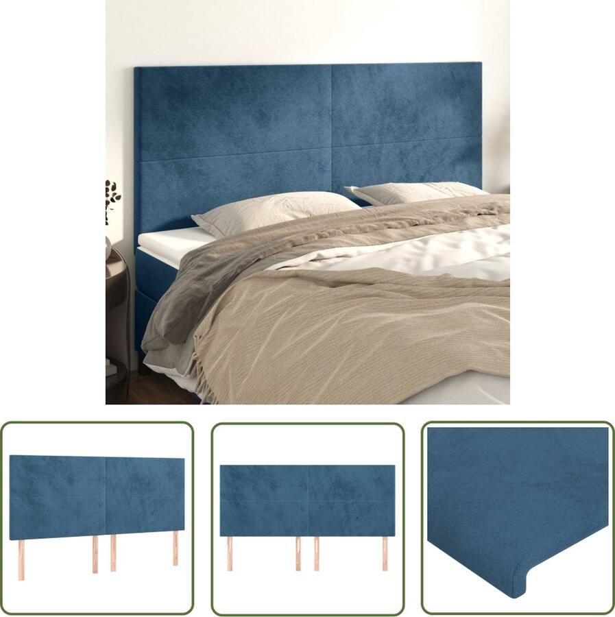 The Living Store Hoofdbord Klassiek Donkerblauw 180 x 5 x 118 128 cm Fluweel Houten poten Verstelbare hoogte Comfortabele ondersteuning Hoofd Bord Hoofdborden Slaap Kamer Bedroom Decor Velvet Headboard