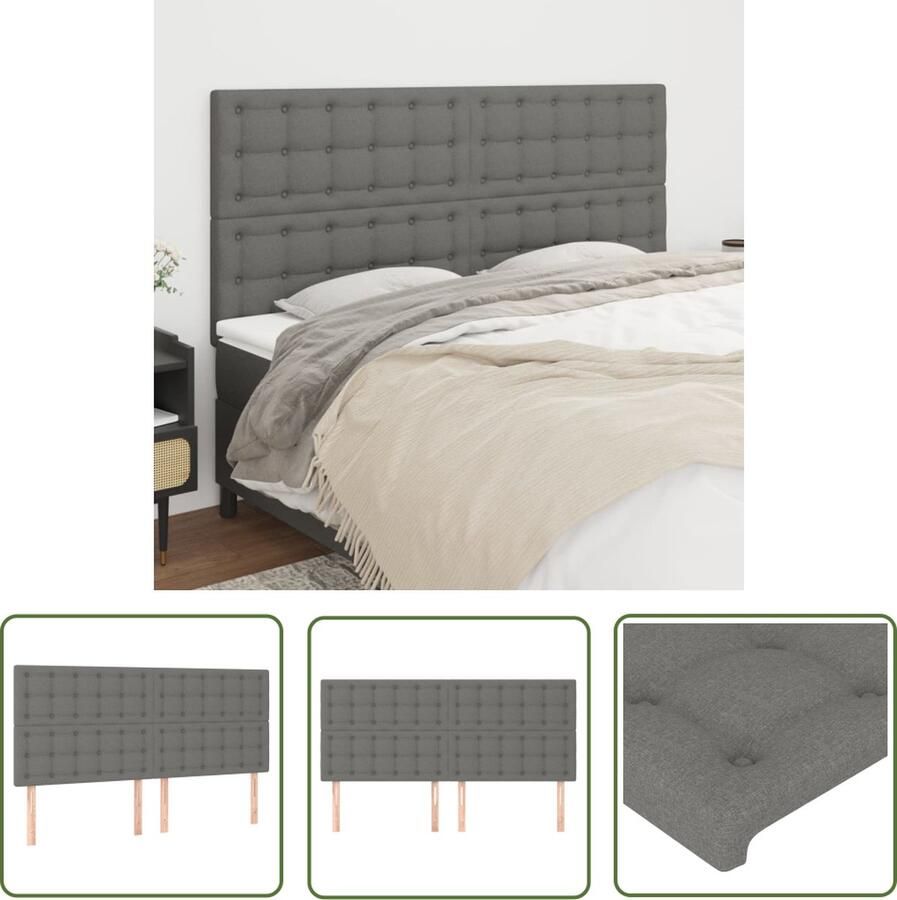 The Living Store Hoofdbord Comfort Hoofdeind Donkergrijs Stof Larikshout 160 x 5 x 118 128 cm Hoofd Bord Hoofdkussen Beddecoratie Slaapcomfort Donkere Kleuren