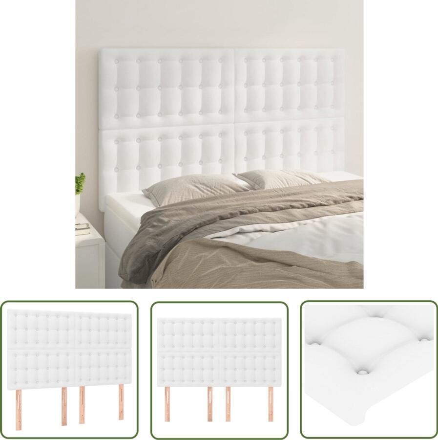 VidaXL Hoofdborden Kunstleer Wit 4 stuks Hoofd Bord Bedhoofdbord Hoofdeinde Klassiek Hoofdbord Kunstleder Hoofdbord Witte Hoofdbord