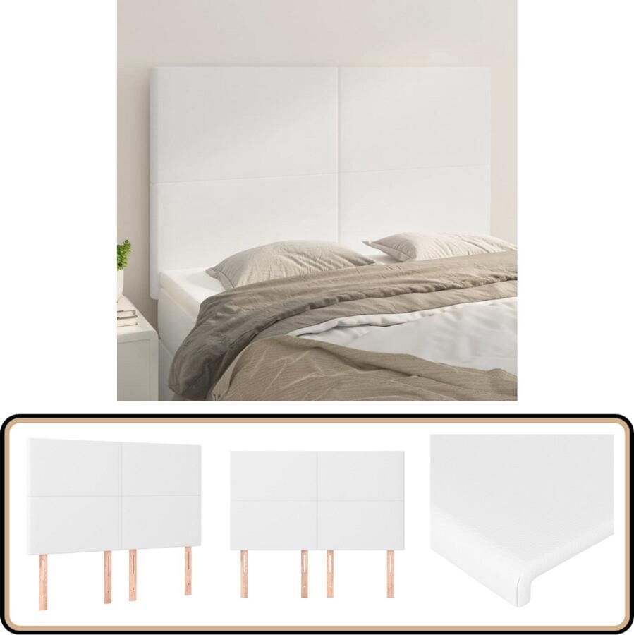 VidaXL Hoofdborden Kunstleer Wit 4 stuks Hoofd Bord Hoofdeinde Bed Accessoires Slaap Kamer Decoratie Kunstleder